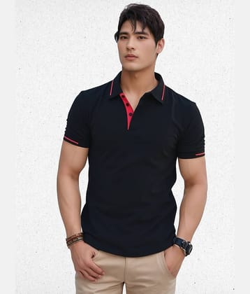 TAZO Men Cotton Blend Regular Fit Solid Polo T Shirt ( Black )