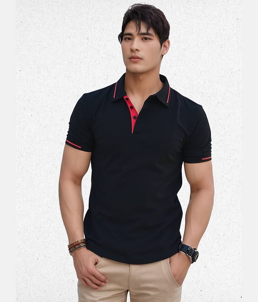 TAZO Men Cotton Blend Regular Fit Solid Polo T Shirt ( Black )