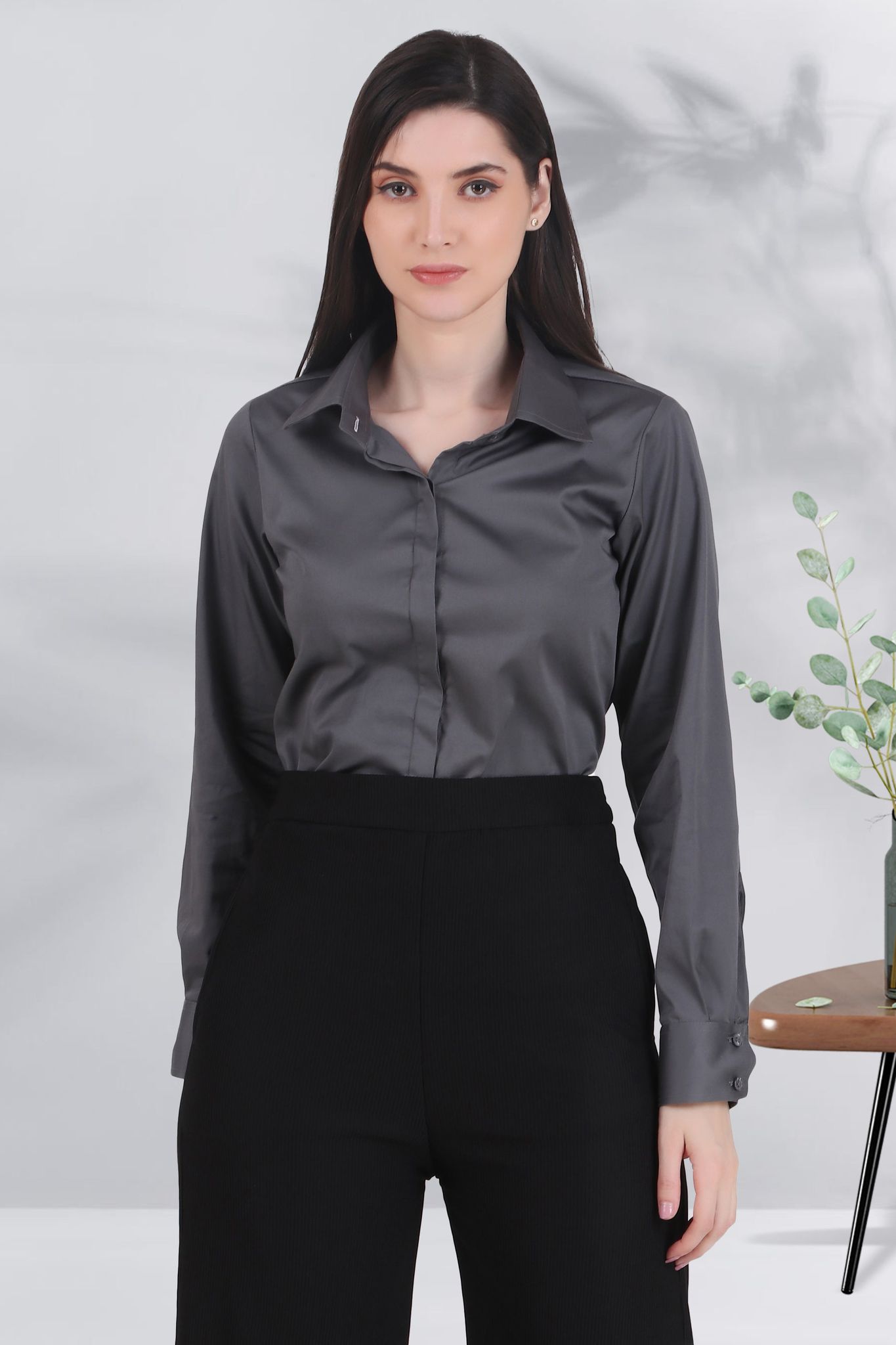 Essential Formal Shirt, Dark Gray-XS