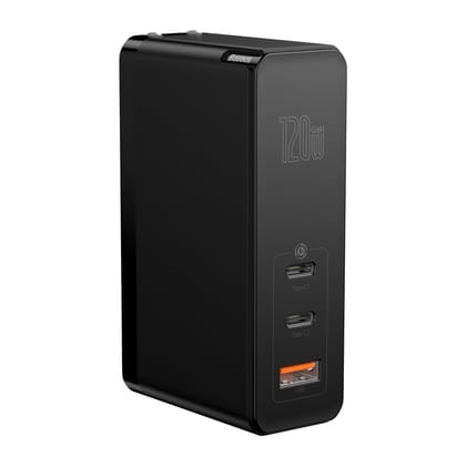 Baseus 120W 2*Type-C / USB-C + USB Ports GaN Mini Fast Charger  Type-C Data Cable, US Plug CCGAN-I01-Black