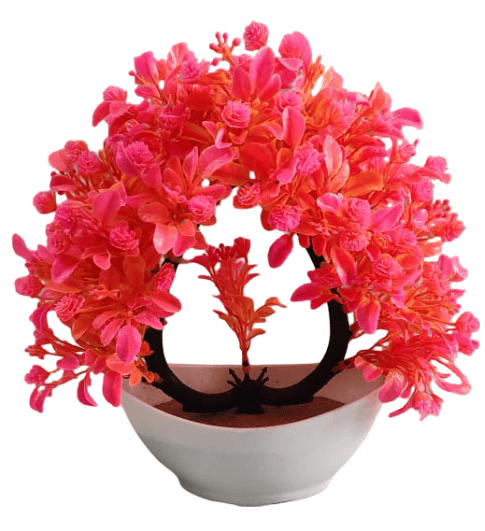 Vibrant Pink and Orange Artificial Floral Arrangement in White Pot