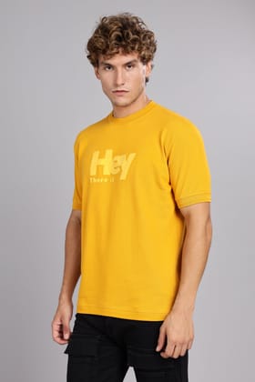 Hey There | Solid Round Neck Regular fit T-Shirt – Mustard Yellow-S