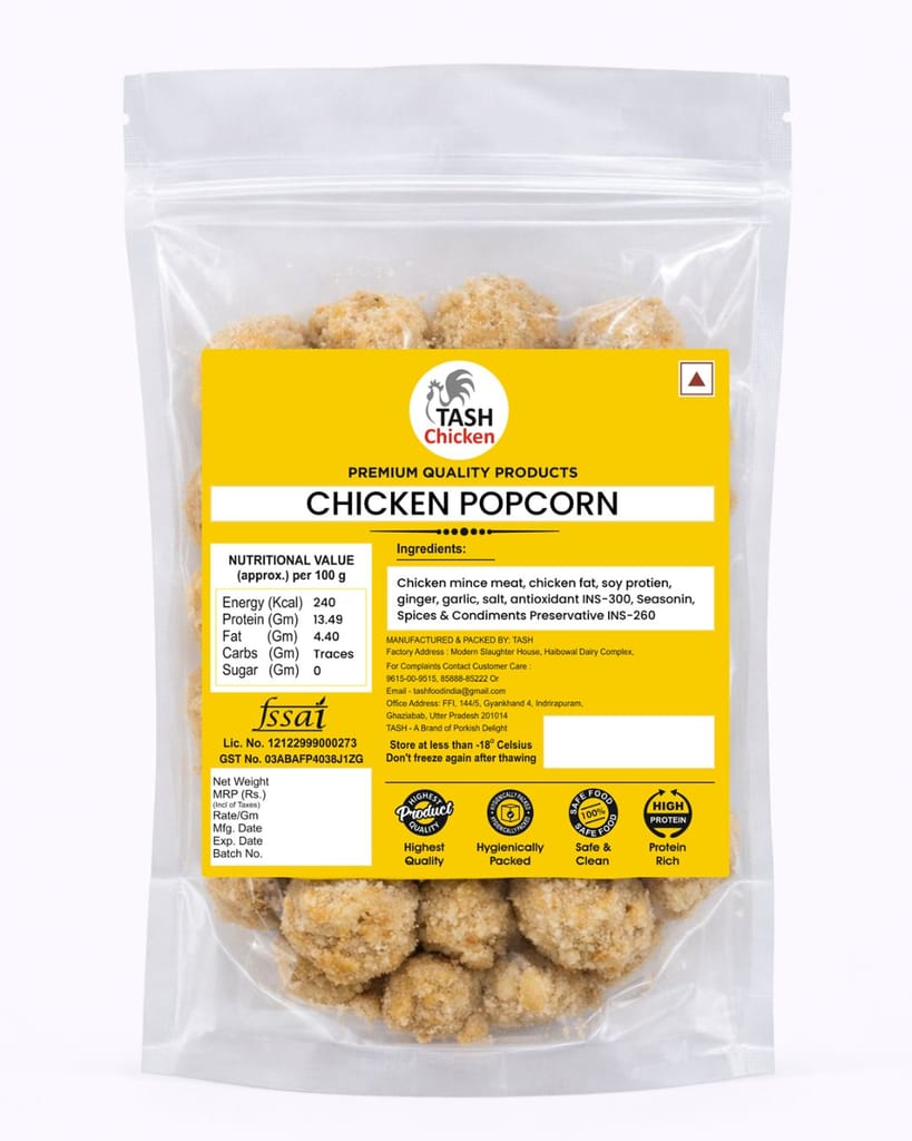 TASH Crispy Chicken Popcorn (250g) | Ready-to-Cook Frozen Snacks | Juicy & Tender Bite-Sized Chicken Nuggets | Perfect Party Appetizer & Kids’ Snack | High Protein, No Added Artificial Colors