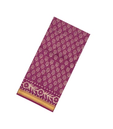Purple Handloom Chanderi Cotton Saree With Printed Flower Motifs-Purple