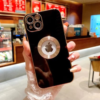 iPhone Series New Generation Electroplating Protective Case Side Crome with Camera Glass and Logo Cut Crome-iPhone 13 Pro / Black