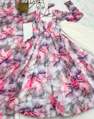 Beautiful Party Wear Anarkali Gown And Pent With Dupatta Beautiful Party Wear Anarkali Gown And Pent With Dupatta