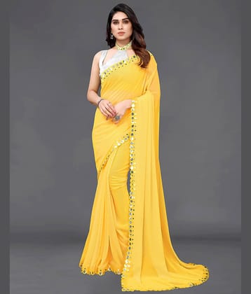 Samah Georgette Dyed Saree With Unstitched Blouse Piece ( Yellow )