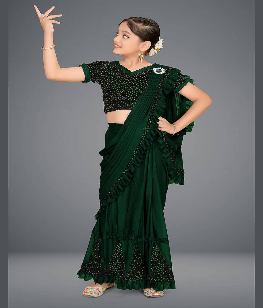 HARPITA Lycra Saree For Girls ( Green , Pack of 1 )