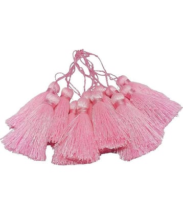 PRANSUNITA Silky Floss Tassels with Loop for Bookmarks, Charms Jewelry Making Earring Bracelet Pendant, Dresses etc. -Handmade - Pack of 12 pcs - 6 cm - Color- Pink