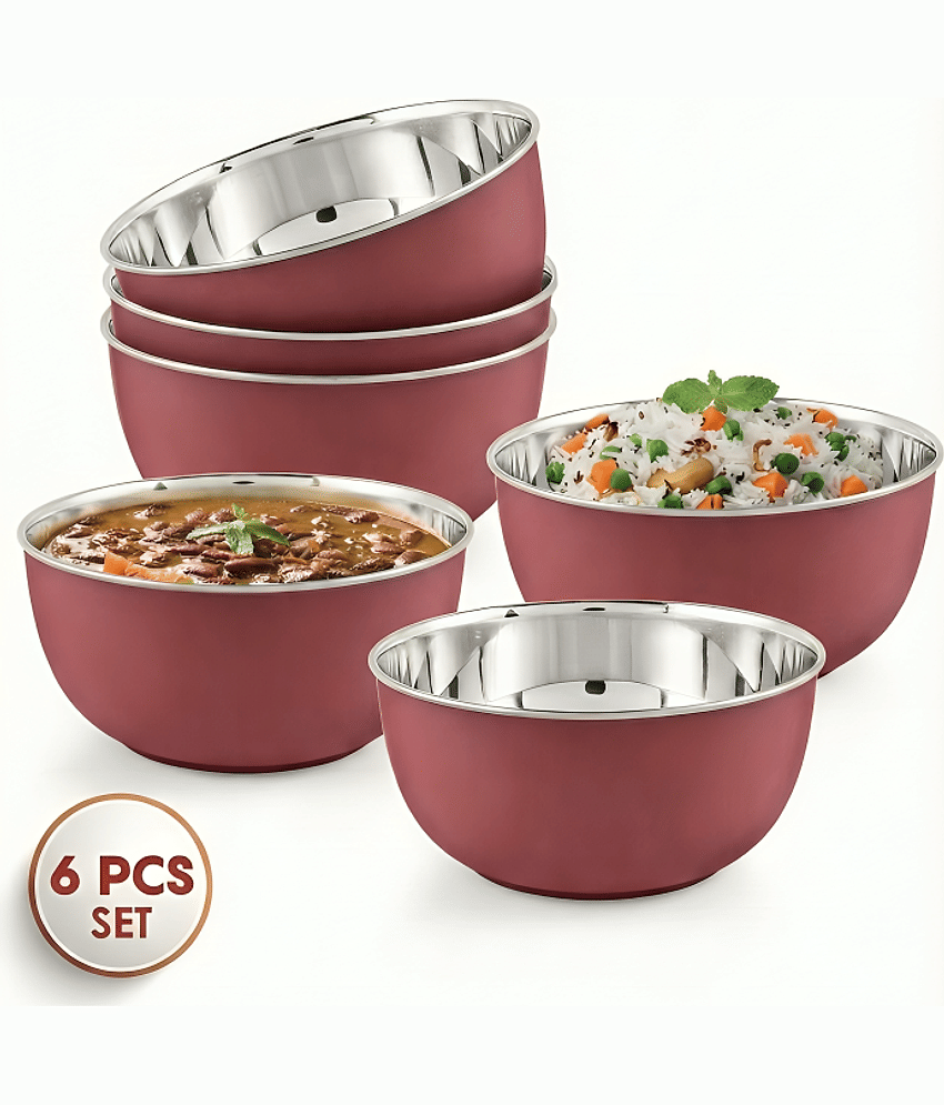 Kitcorner Desert Bowl | Snacks Bowl Stainless Steel Plain Cereal Bowl 13 cm ( Set of 3 ) Maroon
