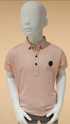 Boys Peach Half Sleeve Collar Casual T-Shirt-10372 PCH / Peach / 26