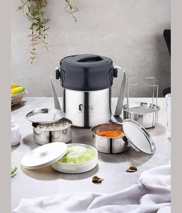 Sanjeev Kapoor Steel Lunch Box, 3 Containers Stainless Steel Lunch Box 4 - Container ( Pack of 5 )
