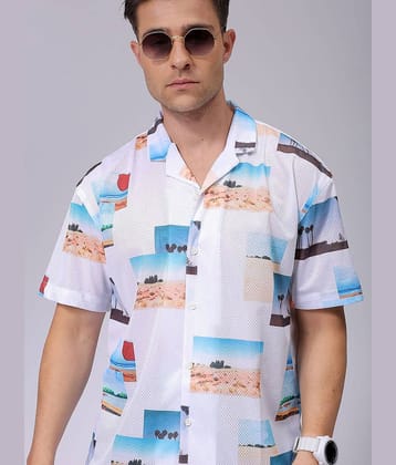 The Indian Garage Co. Polyester Relaxed Fit Printed Half Sleeves Men's Casual Shirt - White ( Pack of 1 )