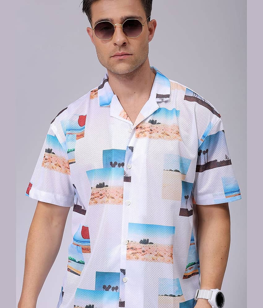 The Indian Garage Co. Polyester Relaxed Fit Printed Half Sleeves Men's Casual Shirt - White ( Pack of 1 )