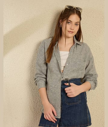 Chimpaaanzee Women Solid Cotton Shirt ( Grey )