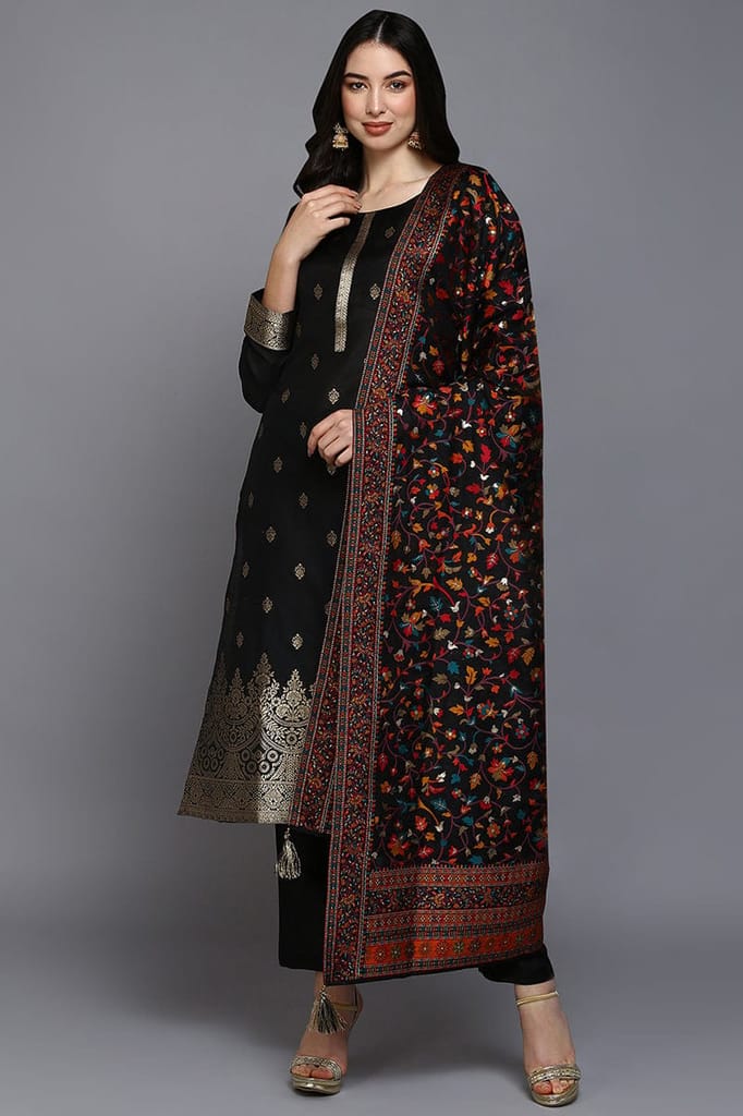 Black Silk Blend Ethnic Straight Suit Set PKSKD1955 - Kurtas & Kurta Sets | Buy online on ZillyBuy