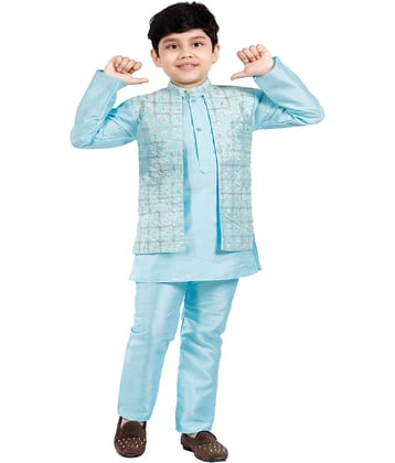 s muktar garments Boys Rayon Teal Kurta Pyjama Set ( Pack of 1 )