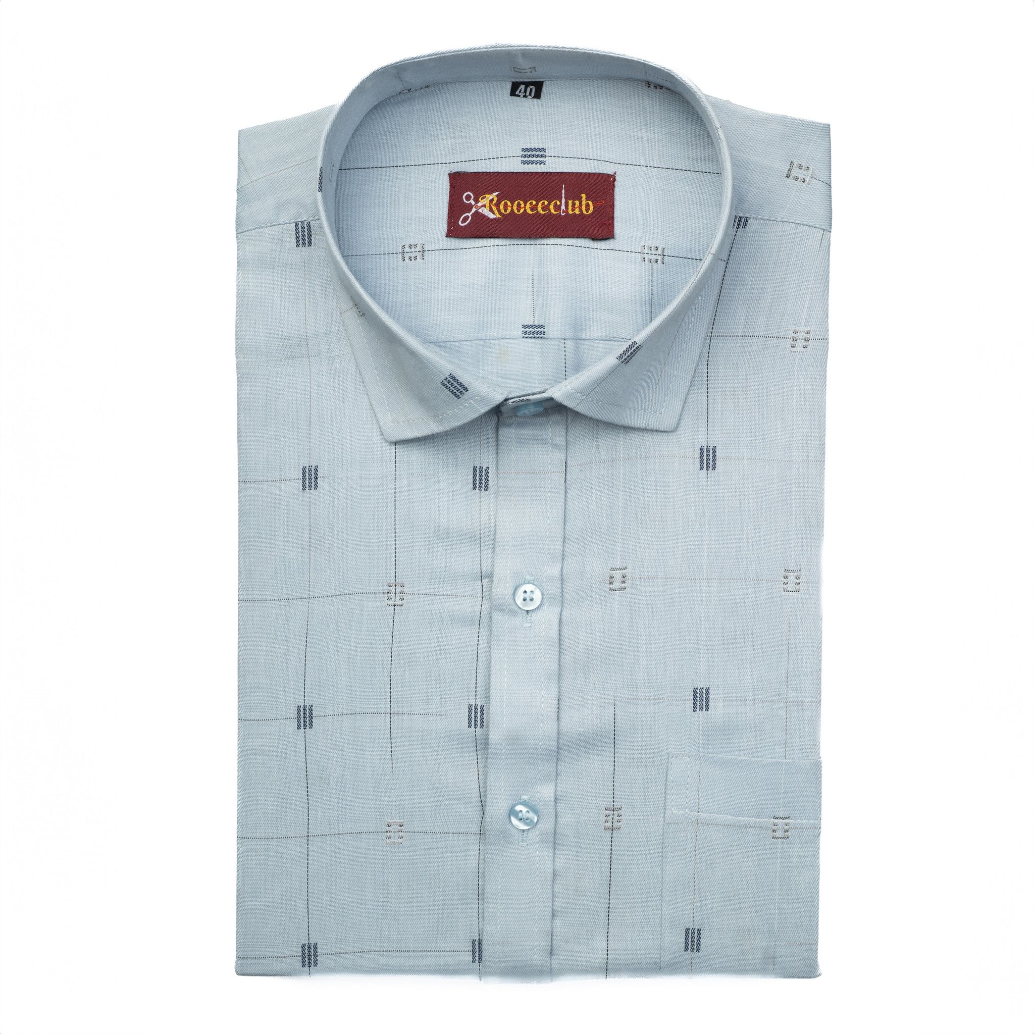 Astral Blue Color Check Butta Cotton Shirts-M (38 Inch) (98 CM) / Full