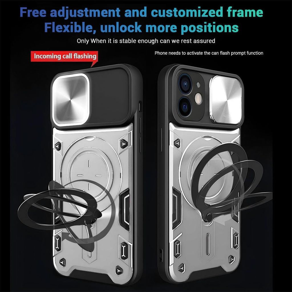 LIRAMARK Case Compatible with Apple iPhone 12 (6.1 inch) with Stand & Slider Camera Military Grade Drop Protection