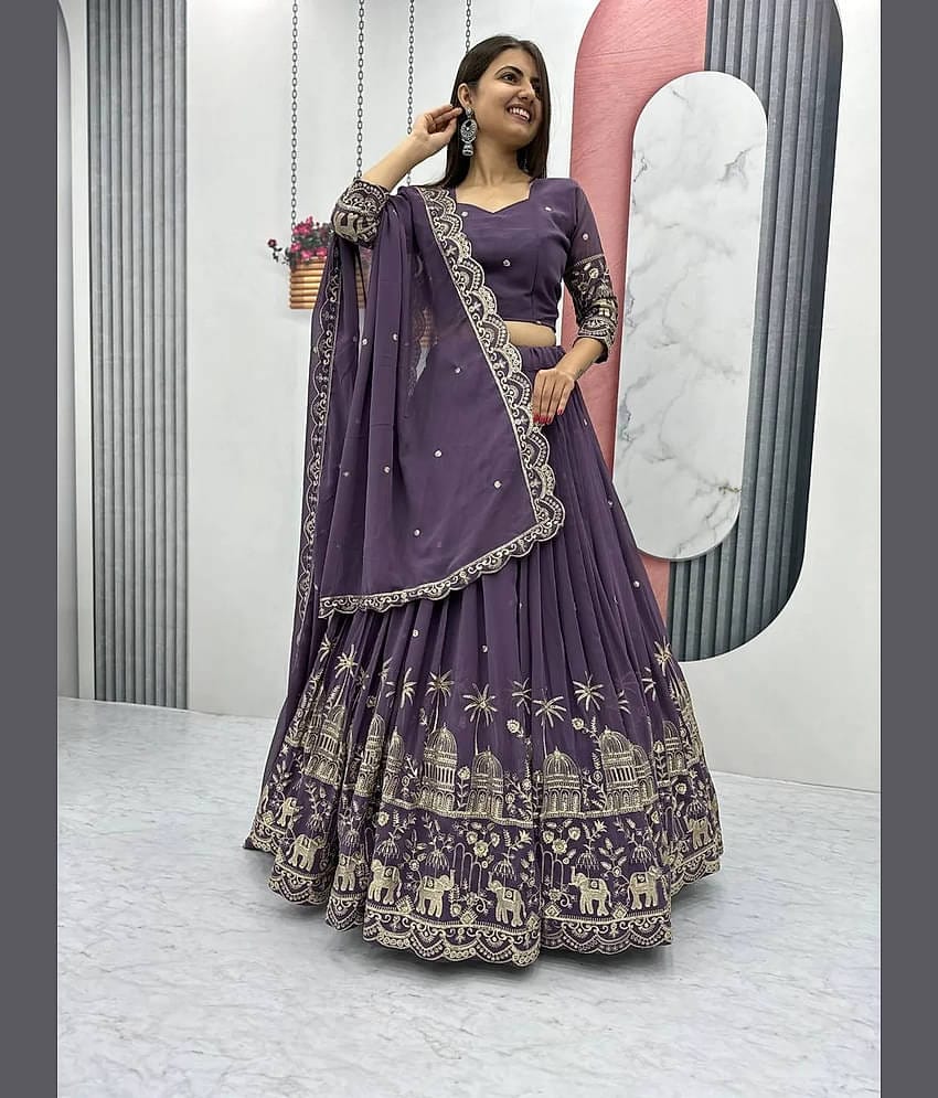 A TO Z CART Purple Silk Chaniya Choli Semi Stitched Lehenga Single
