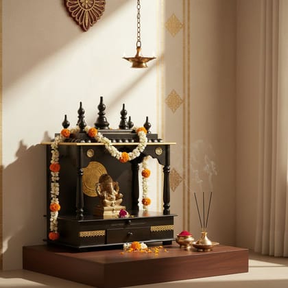 Handicraft Brass Embossed Wall-Temple, Carved Toran-Open Mandap Wooden Temple, Pooja-Room Decors Desk-Temple, Gift-Temple for Anniversery-Farewall-Retirement