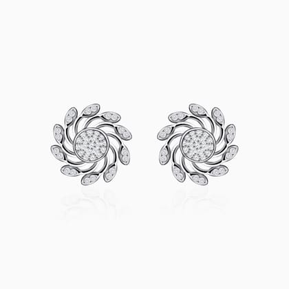 Silver Zircon Swaying Leaf Earrings
