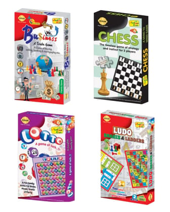 MUKESH Small Board Games Set 4 in 1 Ludo Business Tambola Chess Family Game Pack