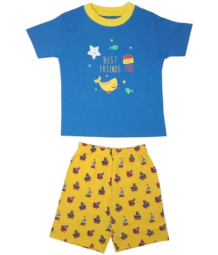 KABOOS Pack of 1 Boys 100% Cotton Nightsuit Set ( Blue )