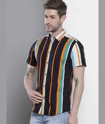The Indian Garage Co Men Black & Orange Striped Casual Shirt - None