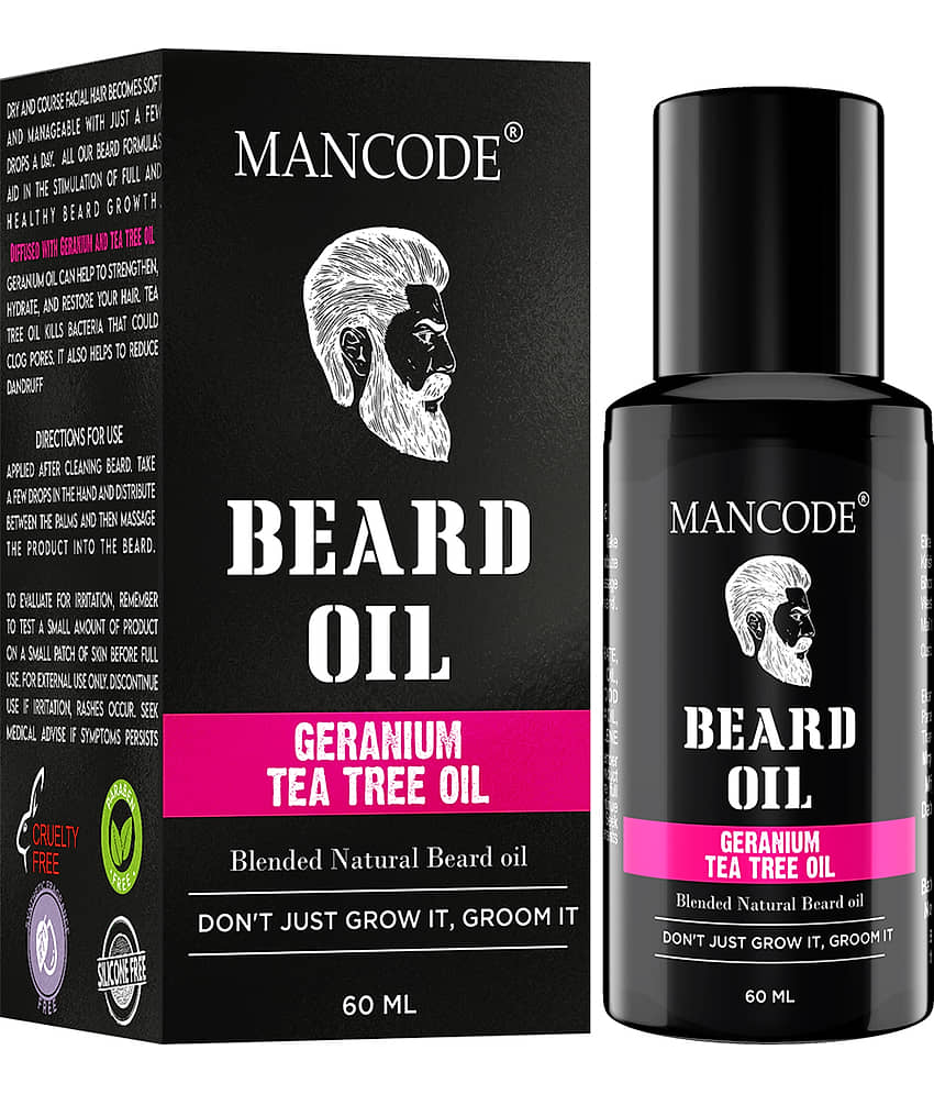 Mancode Beard Growth Oil for Men with Geranium & Tea Tree Natural Oils, 60 ml (Pack of 1)