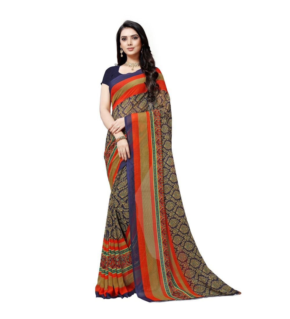 Generic Women's Georgette Saree (Blue, 5 - 6 Mtrs)