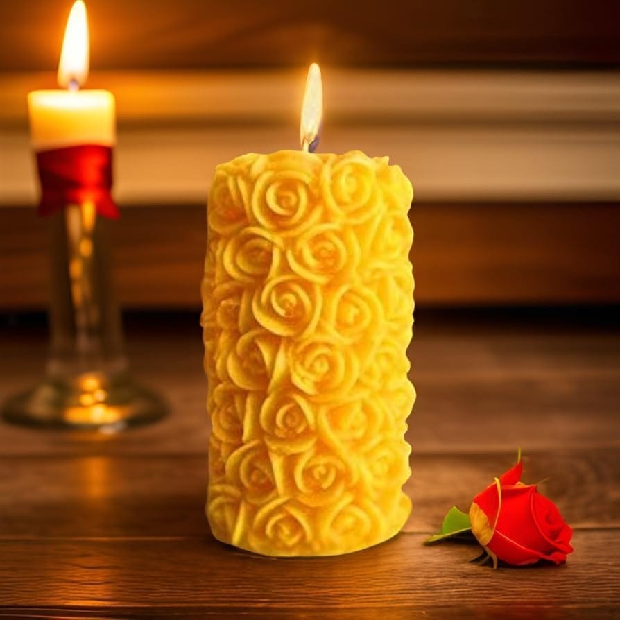 Rose Shaped Fragrance Candles for Home Decor, Smoke-Free, Romantic Night Pillar Candles, Pack of