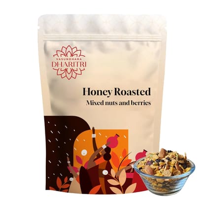VASUNDHARA DHARITRI Honey Roasted Trail Mix 500g, Premium Mix of Nuts, Berries, Seeds & Oats, Protein & Fiber-Rich Snack, Boosts Energy & Immunity, No Preservatives, Crunchy & Healthy Anytime