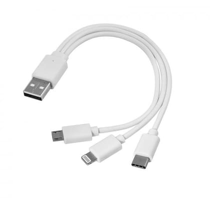 Data Cable 3 IN 1 Compatible with Power Bank, Charger, Smartphone (White)
