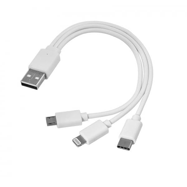 Data Cable 3 IN 1 Compatible with Power Bank, Charger, Smartphone (White)