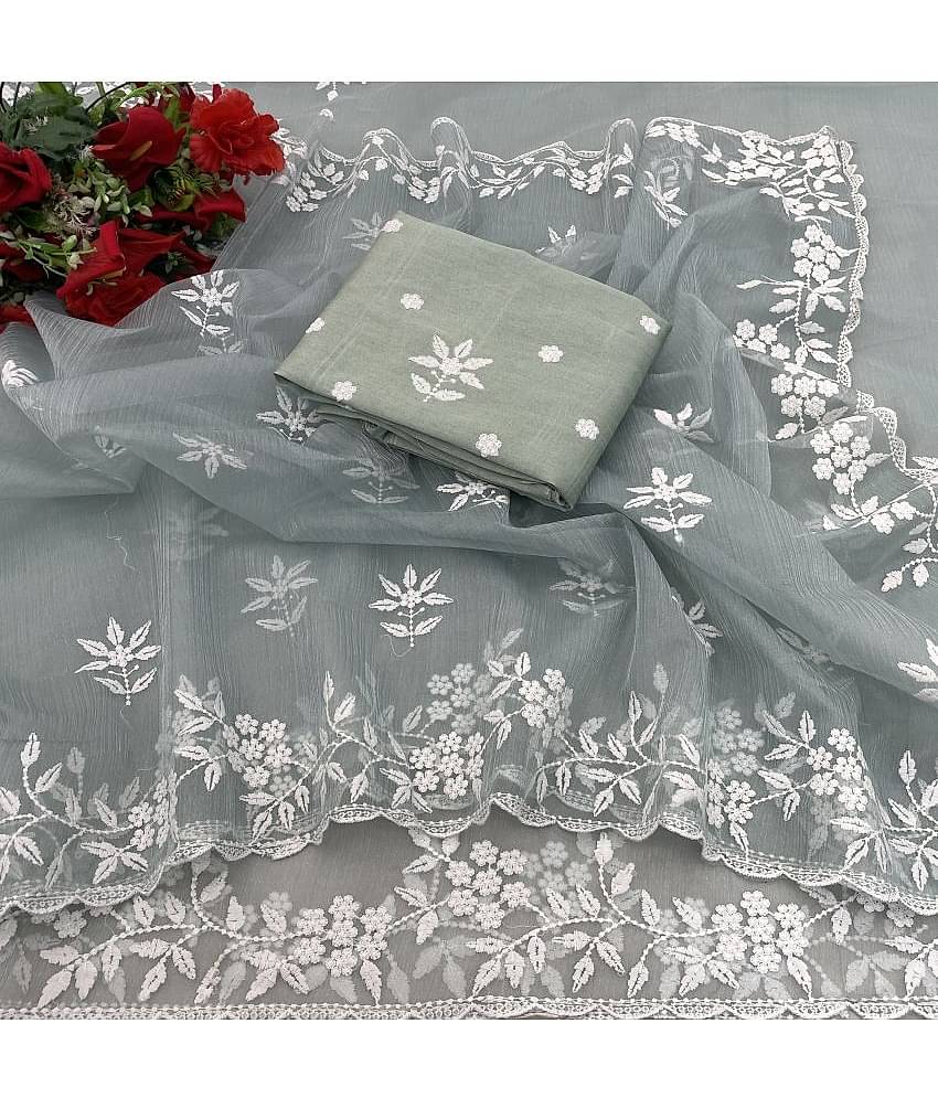 Gullak Lycra Printed Saree With Unstitched Blouse Piece ( Grey )