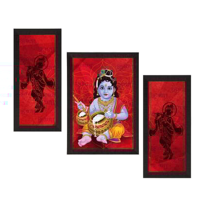 Set of 3 Lord Krishna Satin Matt Texture UV Art Painting