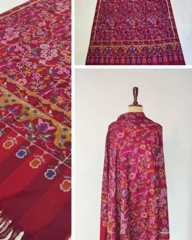 Red Kani Pashmina Shawl – Handwoven in Kashmir | Pure Wool Luxury Wrap with Traditional Artisanal Design by Heritage Design Inc