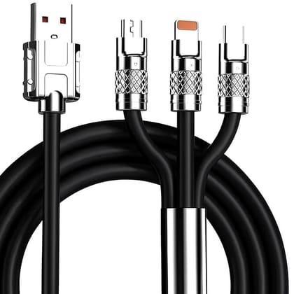 3-in-1 Fast Charging Cable | Micro USB, Type-C & Lightnings | Durable Braided Wire | High-Speed Data Sync | Universal Compatibility Black
