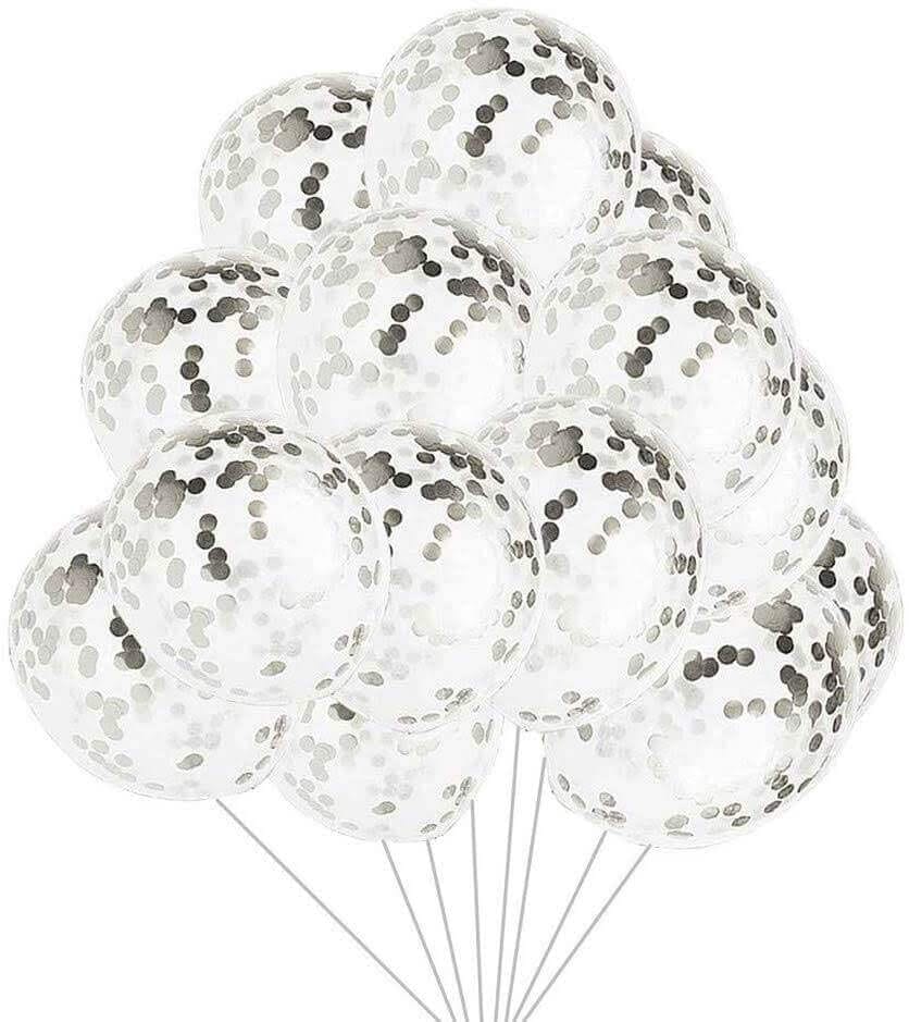 Transparent Balloons with Silver Confetti - Helium Or Air Filled - 12 inches - 5 PC - Party and Festive Needs | Buy online on ZillyBuy