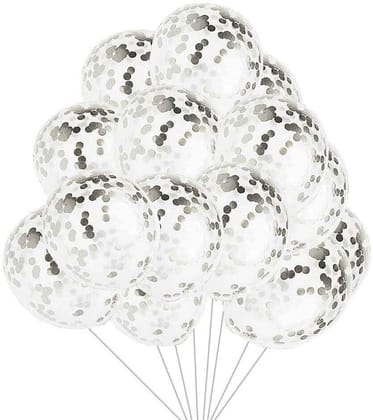 Transparent Balloons with Silver Confetti - Helium Or Air Filled - 12 inches - 5 PC