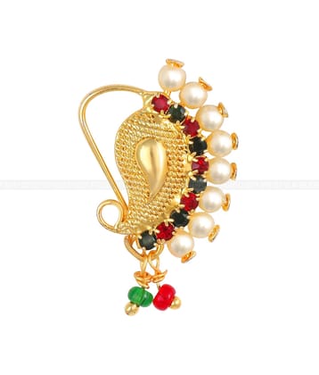 Vivastri Gold Plated Red Stone with Peals Alloy Maharashtrian Nath Nathiya./ Nose Pin for Women &Girls VIVA1020NTH-TAR