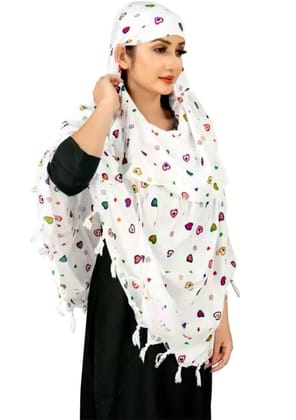 Shiv Textiles Ladies Summer Essential Scarf Pure Cotton White Printed Design Soft Breathable Neck Wrap Headscarf Lightweight Sun Protection Stole Daily Wear