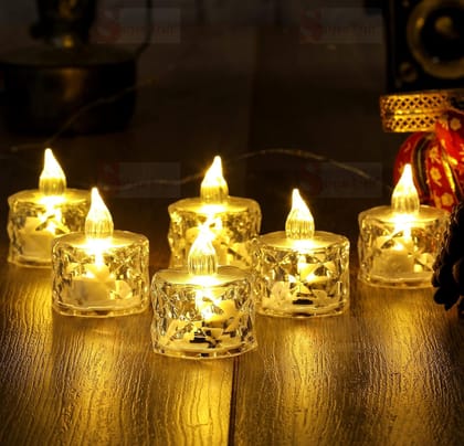 Tea Light Candles | Flameless & Smokeless Acrylic Diyas | Battery-Operated | Warm White 3cm Candles for Diwali, Festive, Wedding, Party & Christmas Dcor (Pack of 6)