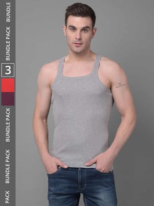 Men's Assorted Pack of 3 Solid Combed Cotton Racerback Styled Gym Vest