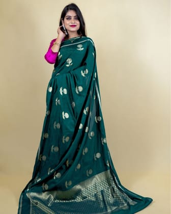 Pine Green Banarasi Brocade Raw Mango Silk Saree