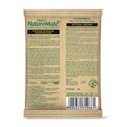 Nisha Nature Mate Henna Based Hair Colour Natural Brown 10gm Pack of 10, No Ammonia, No Resorcinol, 100% Grey Coverage