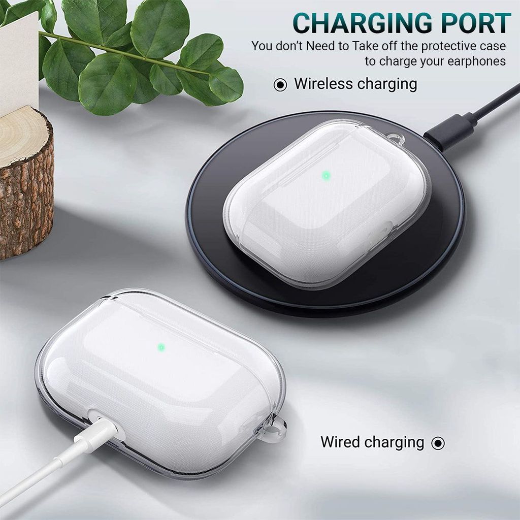 LIRAMARK Silicone Soft Case Cover with Buckle for Airpods Pro (2019), AirPods Pro 1st Generation (Transparent)