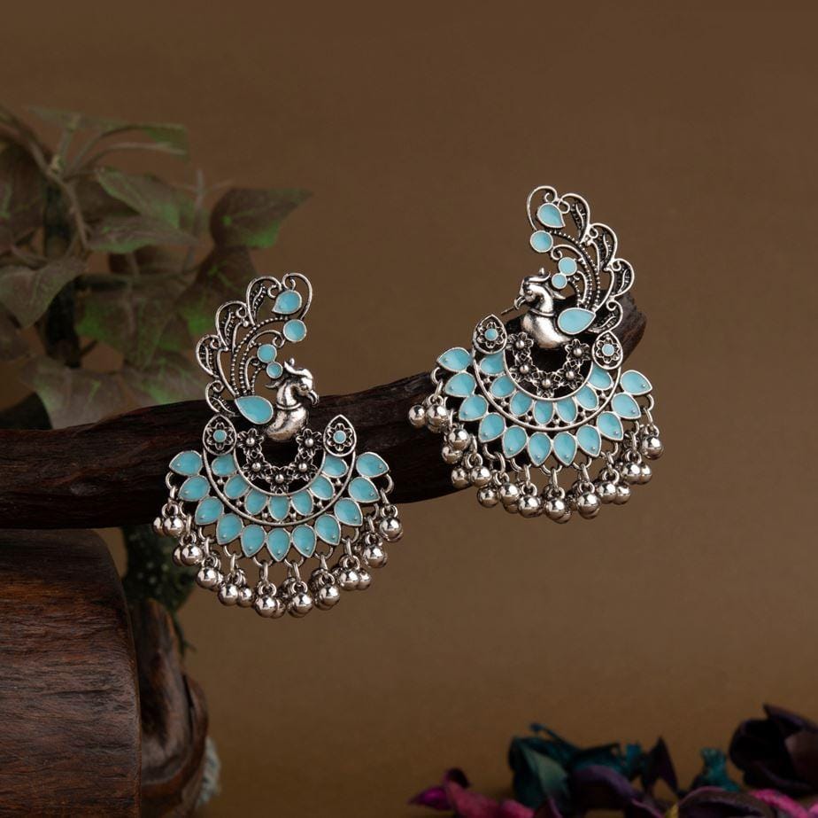 Silver Plated Peacock Designed Enamel Artwork With Beads Fas