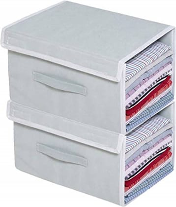 Sh Nasima Stackable Non Woven Shirt Organizer with Cover Lid- (Grey) - Pack of 2